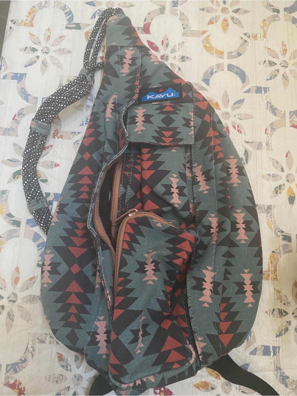 Kavu Teal & Rust Geometric Sling Pack